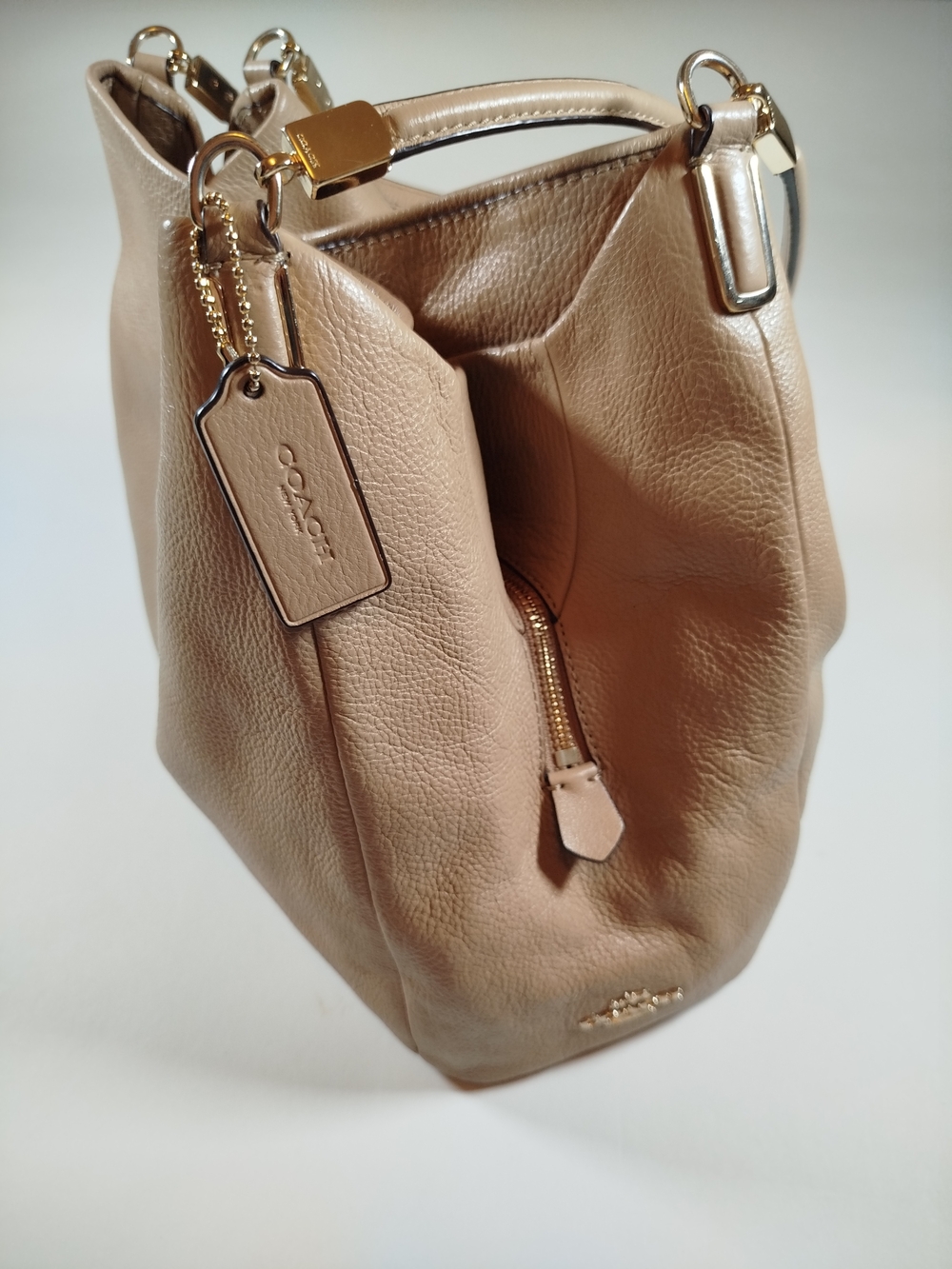 COACH Pebble Leather Hobo Bag in Taupe - Picture 2 of 15